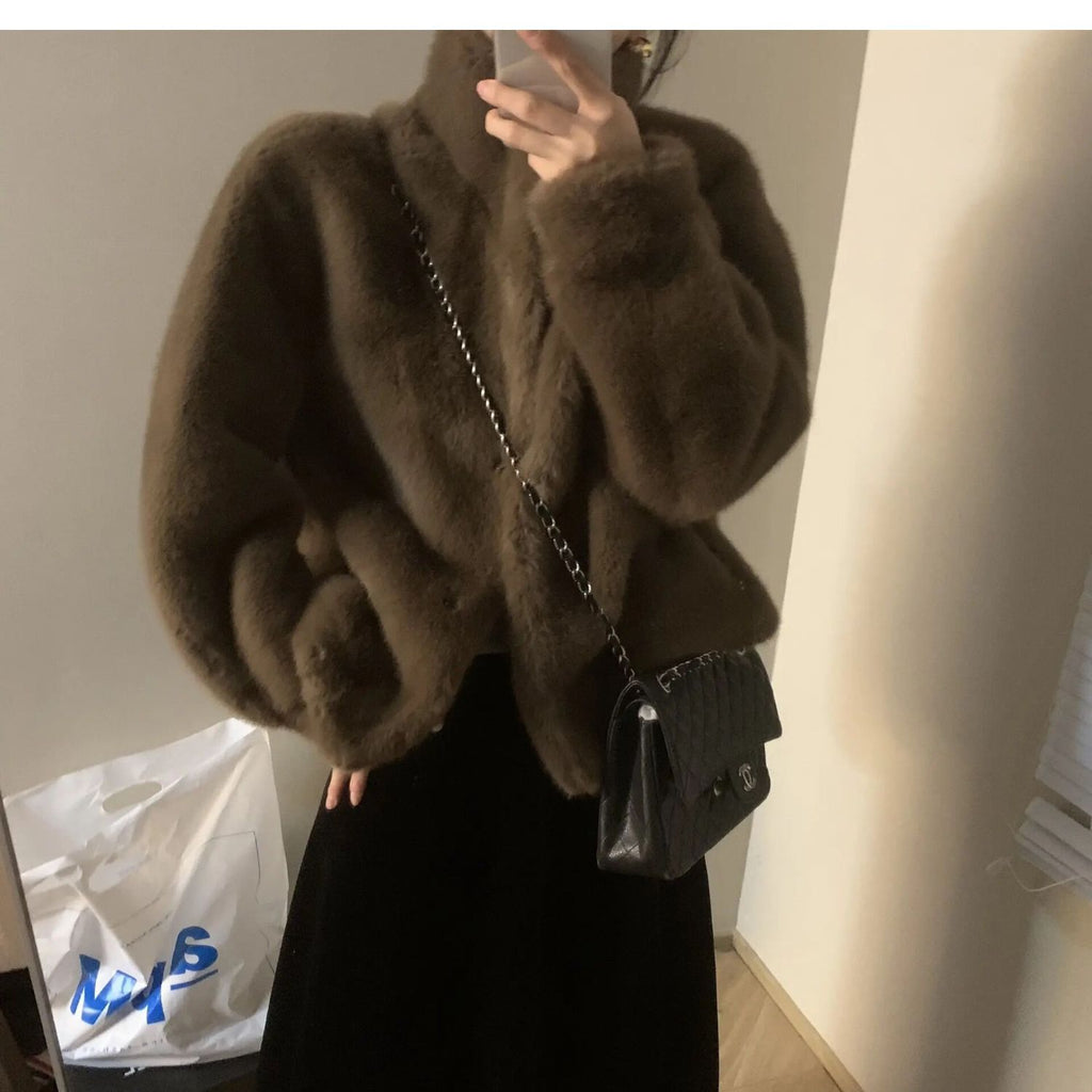 Flauschige Jacke Damen mit Stehkragen - 4 - Jasminaboutique.com