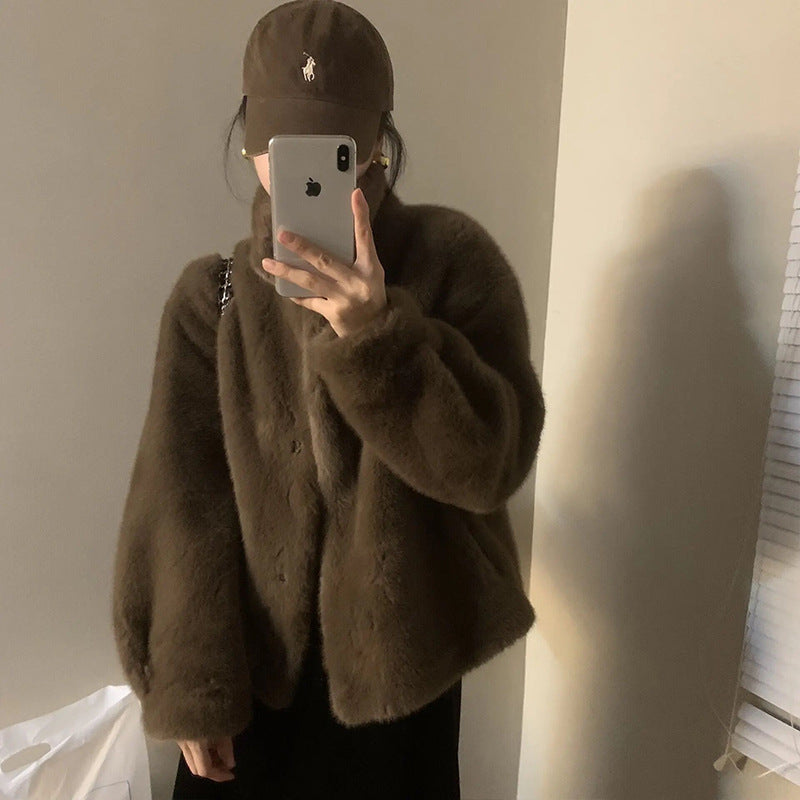 Flauschige Jacke Damen mit Stehkragen - 7 - Jasminaboutique.com