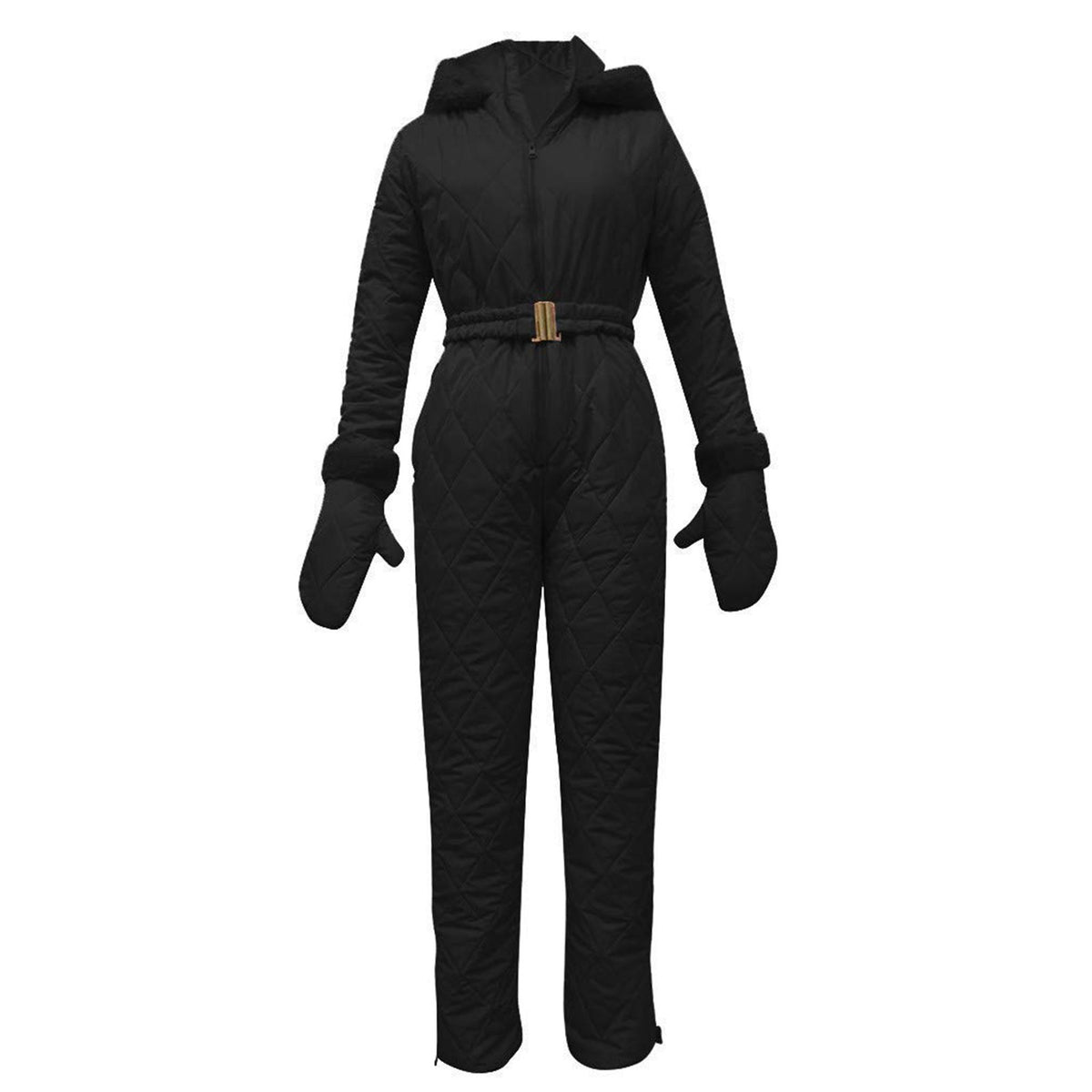 Jumpsuit Damen Slim-Fit mit Kunstfellkragen - 2 - Jasminaboutique.com