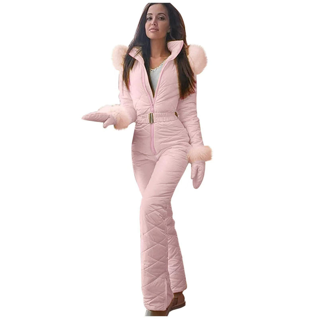 Jumpsuit Damen Slim-Fit mit Kunstfellkragen - 3 - Jasminaboutique.com