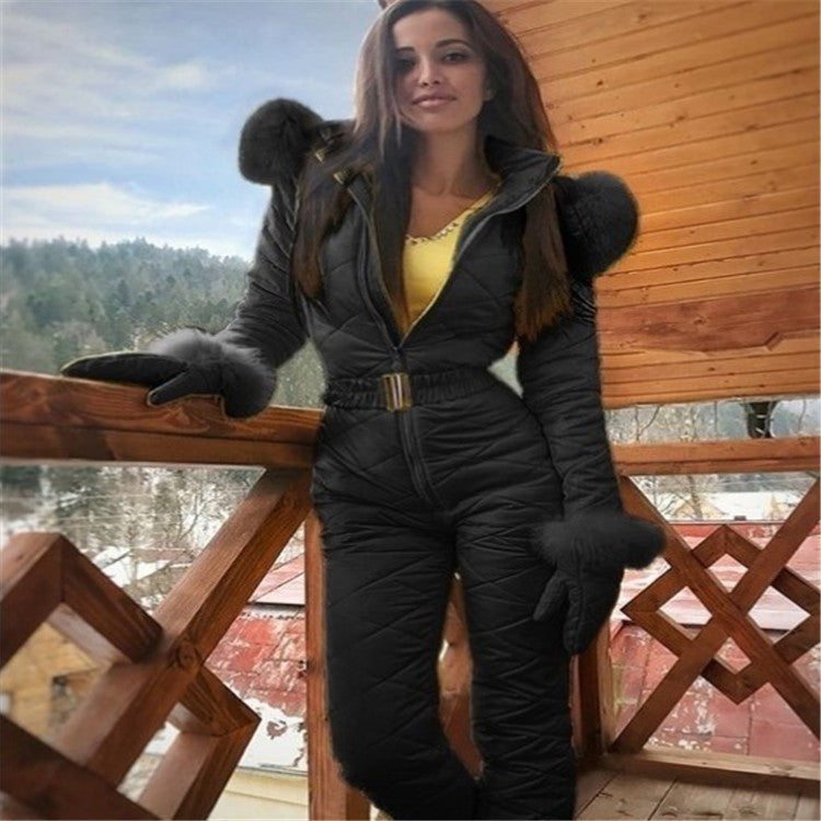 Jumpsuit Damen Slim-Fit mit Kunstfellkragen - 8 - Jasminaboutique.com