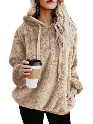 Hoodie Damen Lockerer Schnitt mit Fronttasche - 9 - Jasminaboutique.com