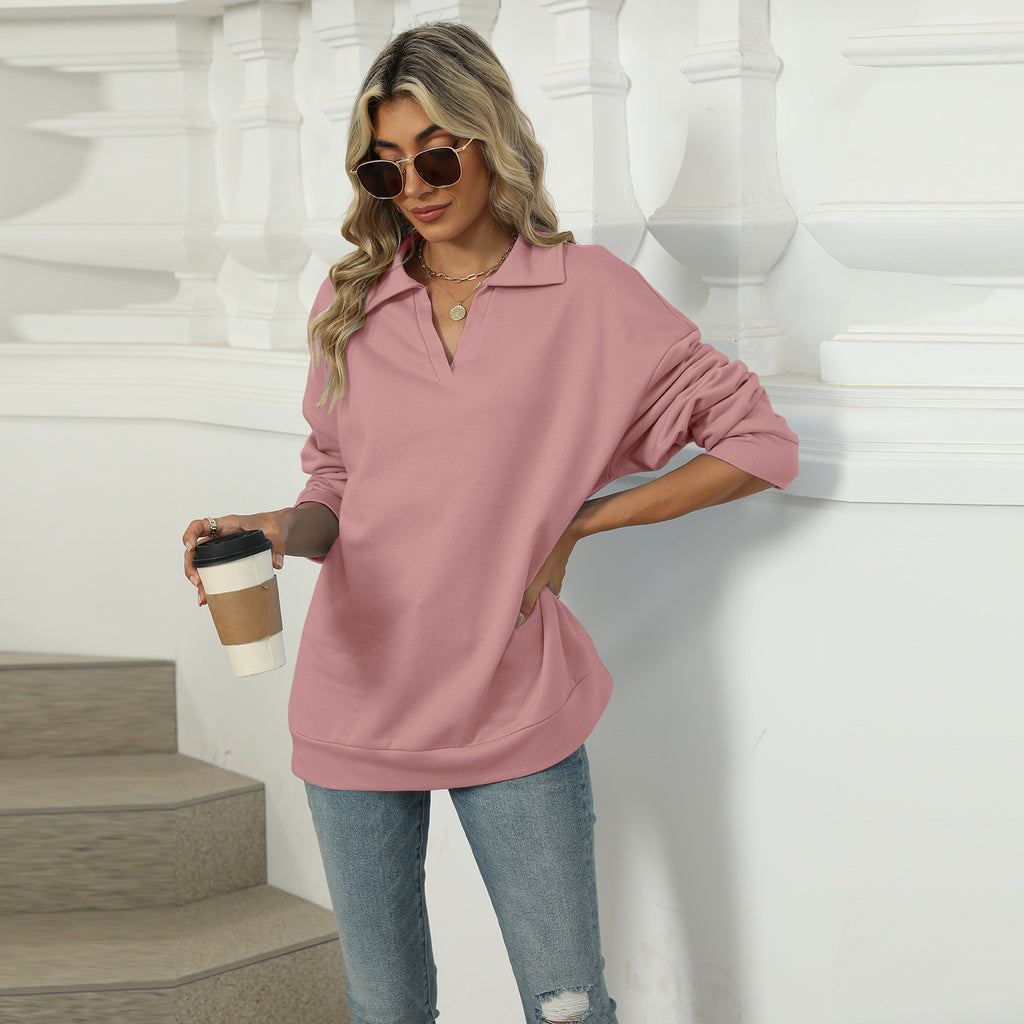 Sweatshirt Damen Relaxed Fit mit Revers V-Ausschnitt - 2 - Jasminaboutique.com