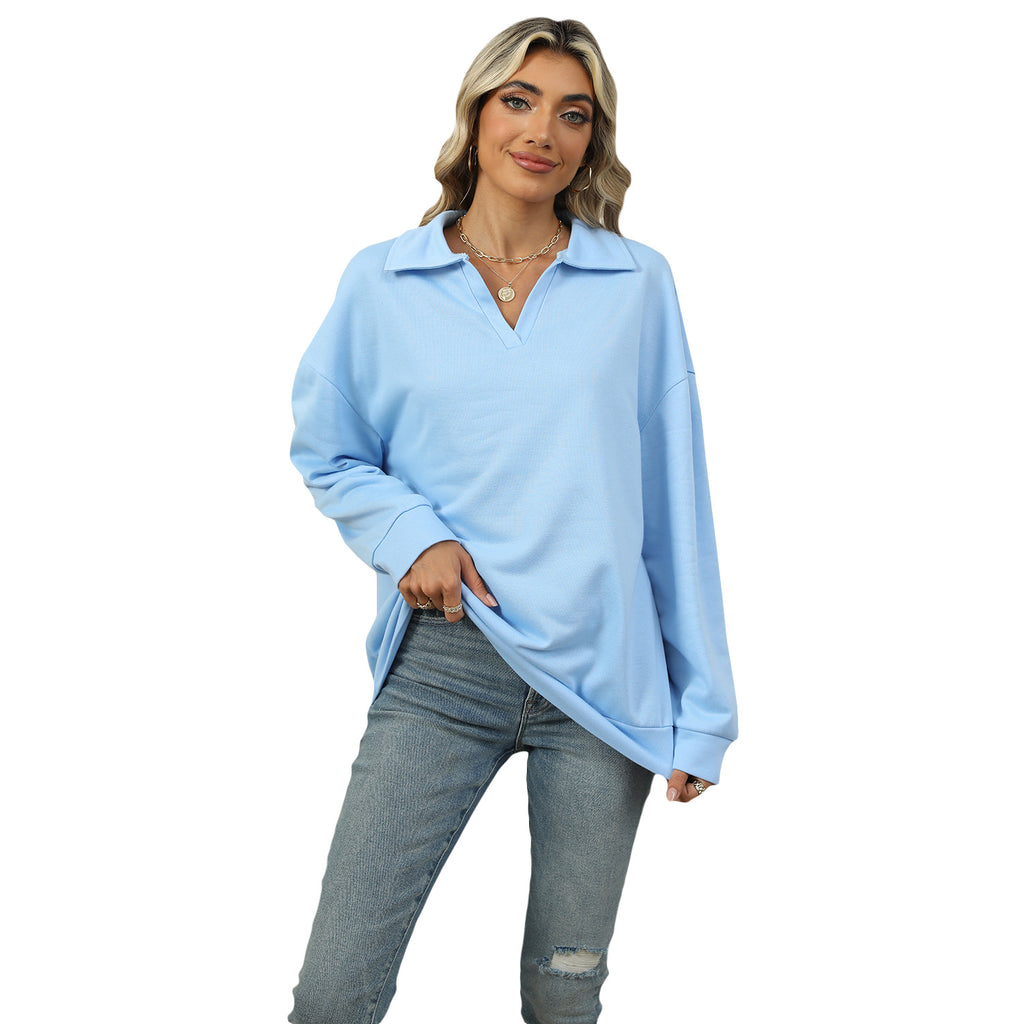 Sweatshirt Damen Relaxed Fit mit Revers V-Ausschnitt - 3 - Jasminaboutique.com