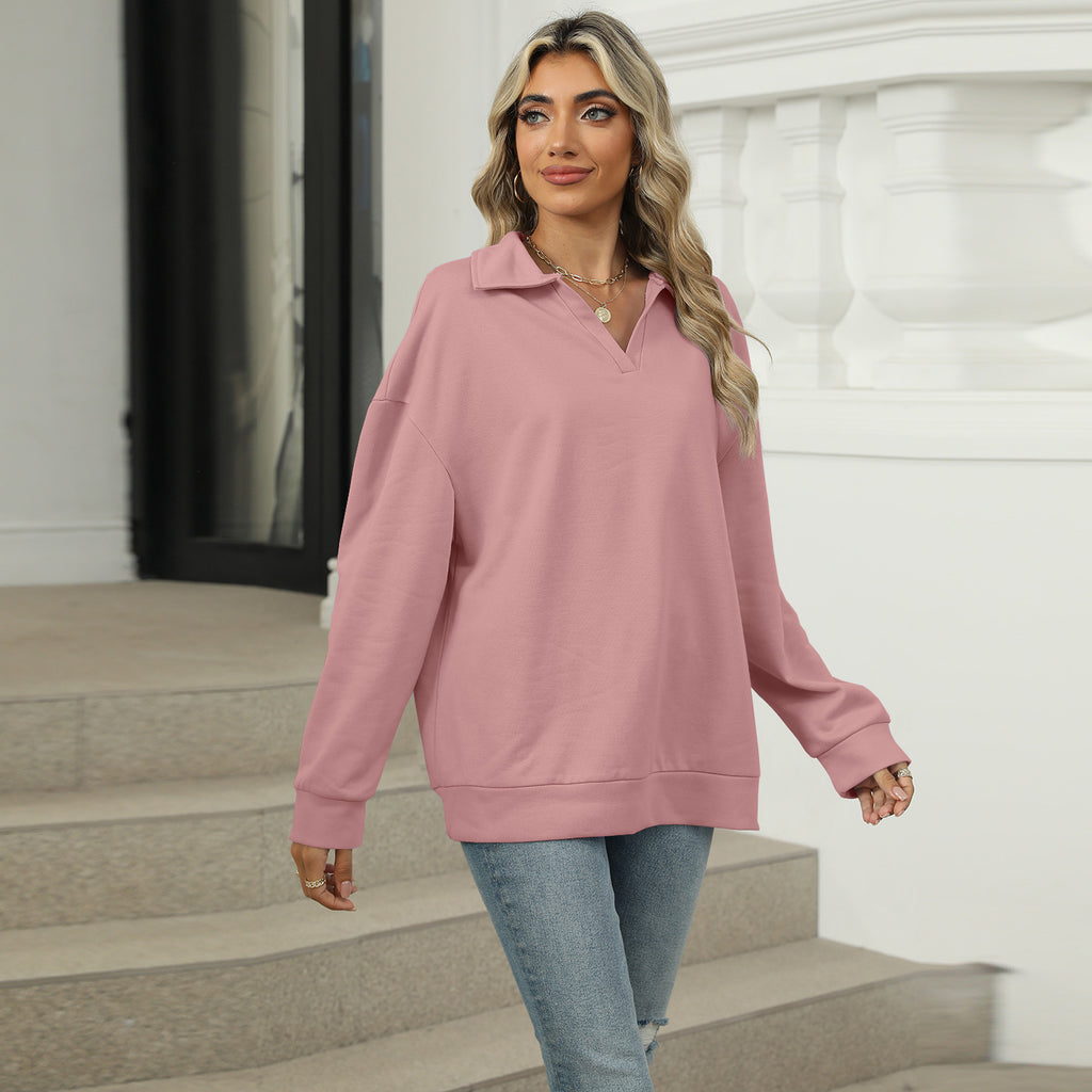 Sweatshirt Damen Relaxed Fit mit Revers V-Ausschnitt - 5 - Jasminaboutique.com