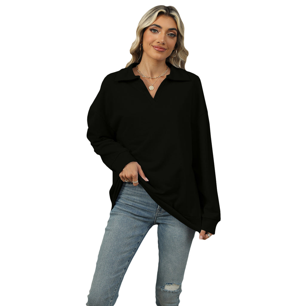 Sweatshirt Damen Relaxed Fit mit Revers V-Ausschnitt - 7 - Jasminaboutique.com