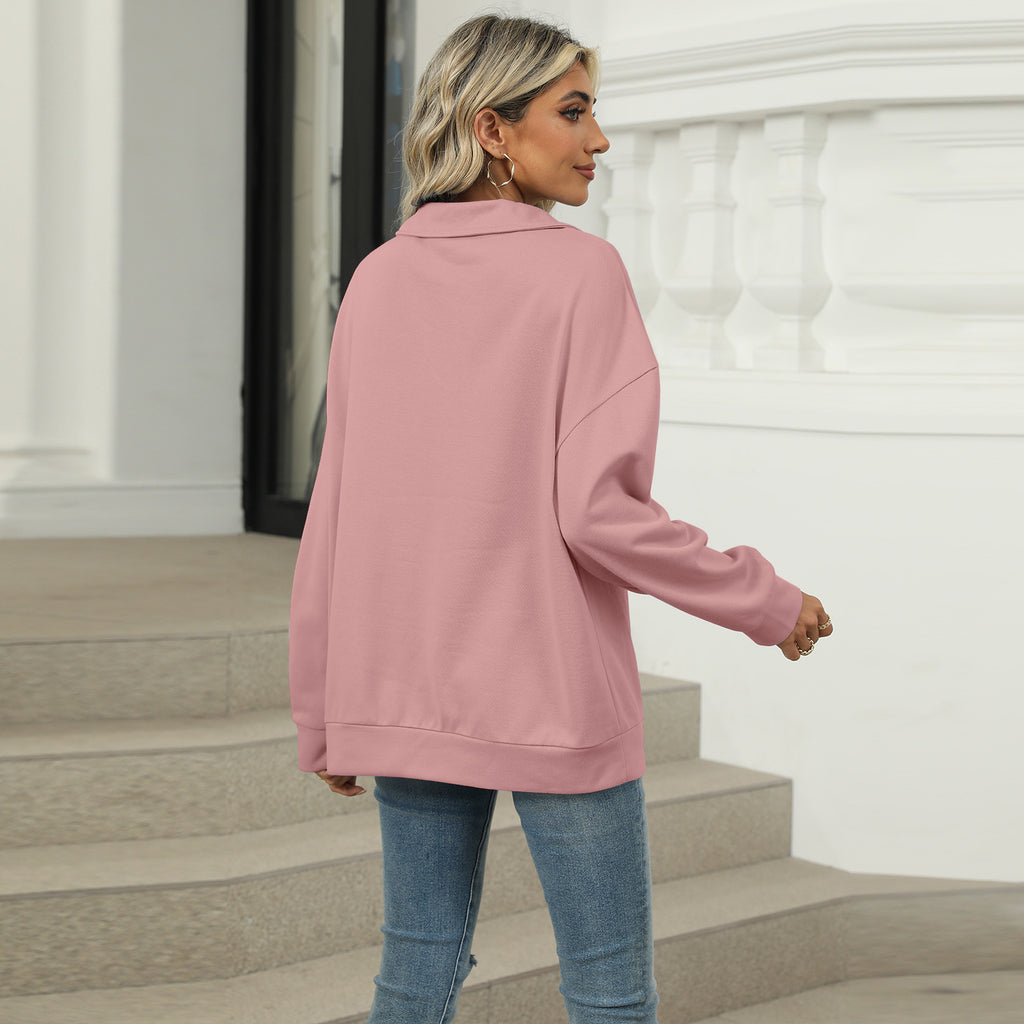 Sweatshirt Damen Relaxed Fit mit Revers V-Ausschnitt - 10 - Jasminaboutique.com