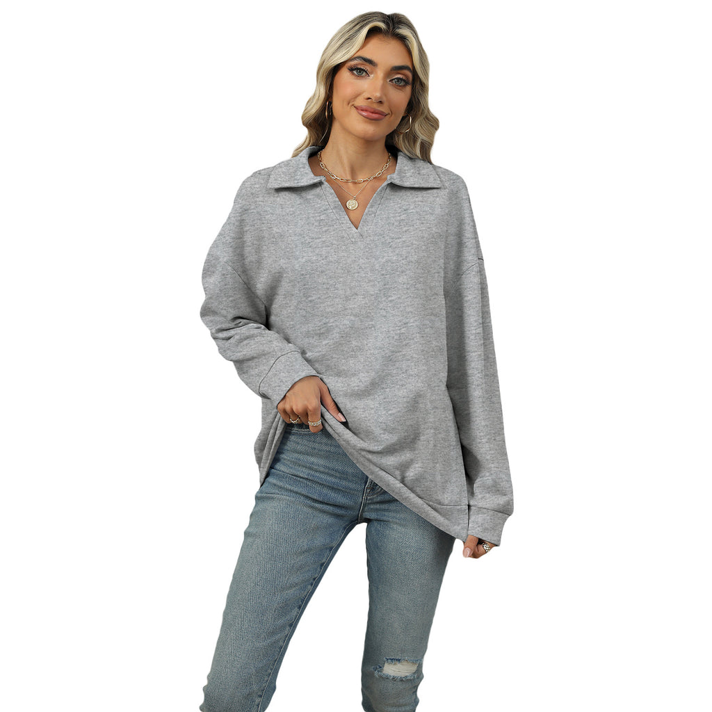 Sweatshirt Damen Relaxed Fit mit Revers V-Ausschnitt - 11 - Jasminaboutique.com
