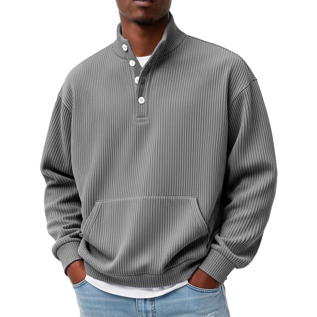 Sweatshirt Herren Freizeit Langarm mit Knopfleiste - 14 - Jasminaboutique.com