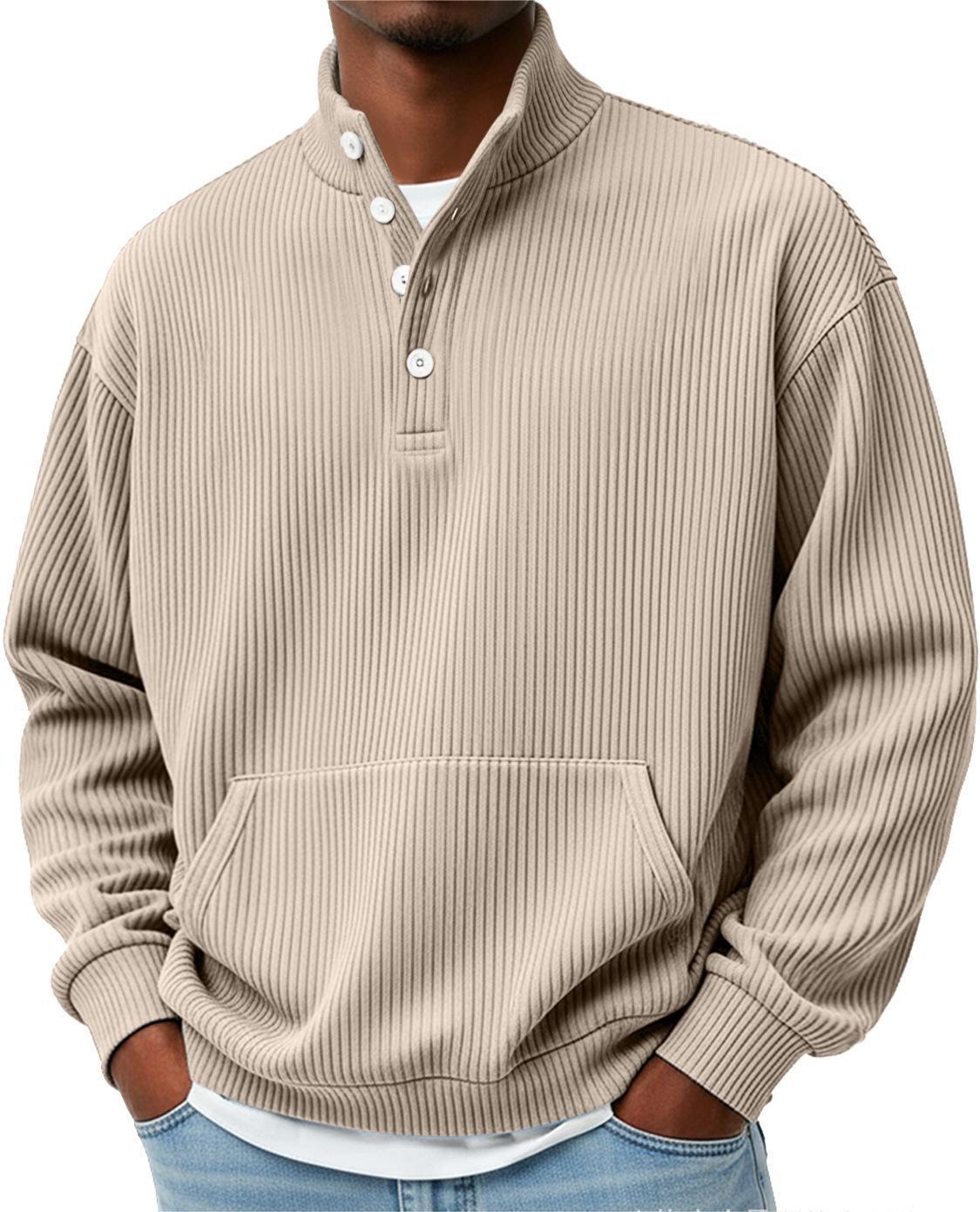 Sweatshirt Herren Freizeit Langarm mit Knopfleiste - 15 - Jasminaboutique.com