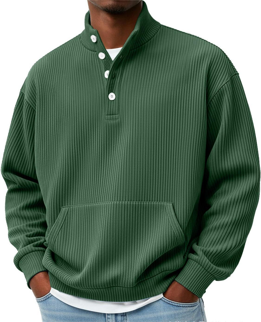 Sweatshirt Herren Freizeit Langarm mit Knopfleiste - 16 - Jasminaboutique.com