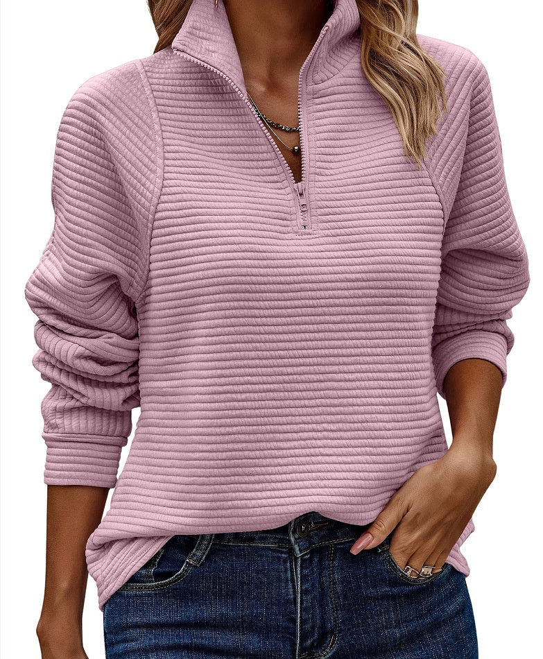 Hoodie Damen Pullover mit Reißverschluss Stehkragen - 12 - Jasminaboutique.com