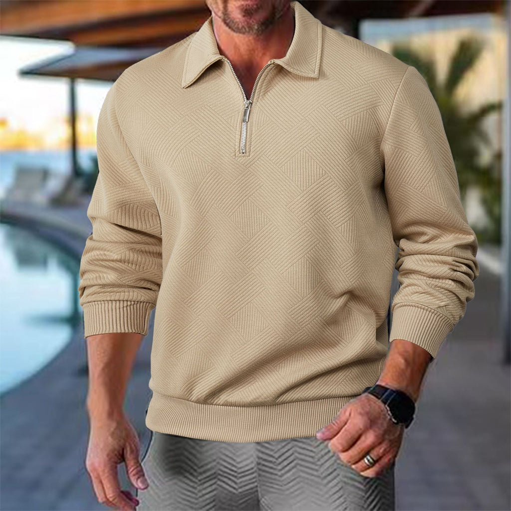 Pullover Herren Halb-Zip Sweatshirt mit Jacquard-Design - 14 - Jasminaboutique.com