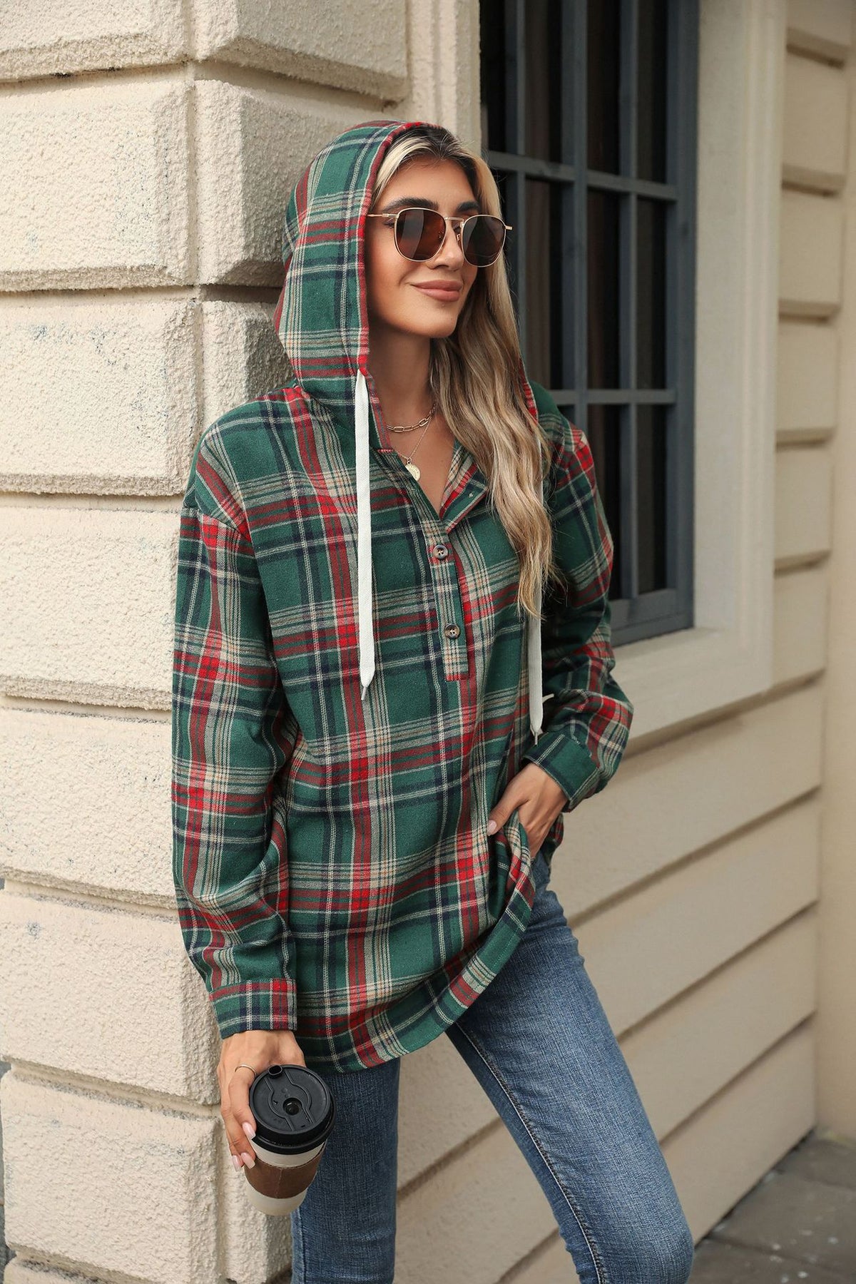 Hoodie Damen Lockerer Schnitt mit Knopfleiste - 4 - Jasminaboutique.com
