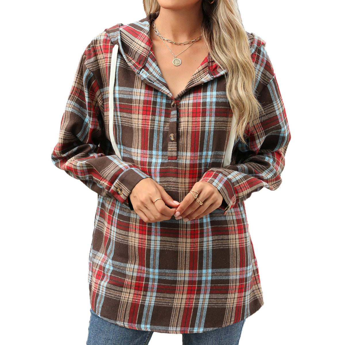 Hoodie Damen Lockerer Schnitt mit Knopfleiste - 6 - Jasminaboutique.com