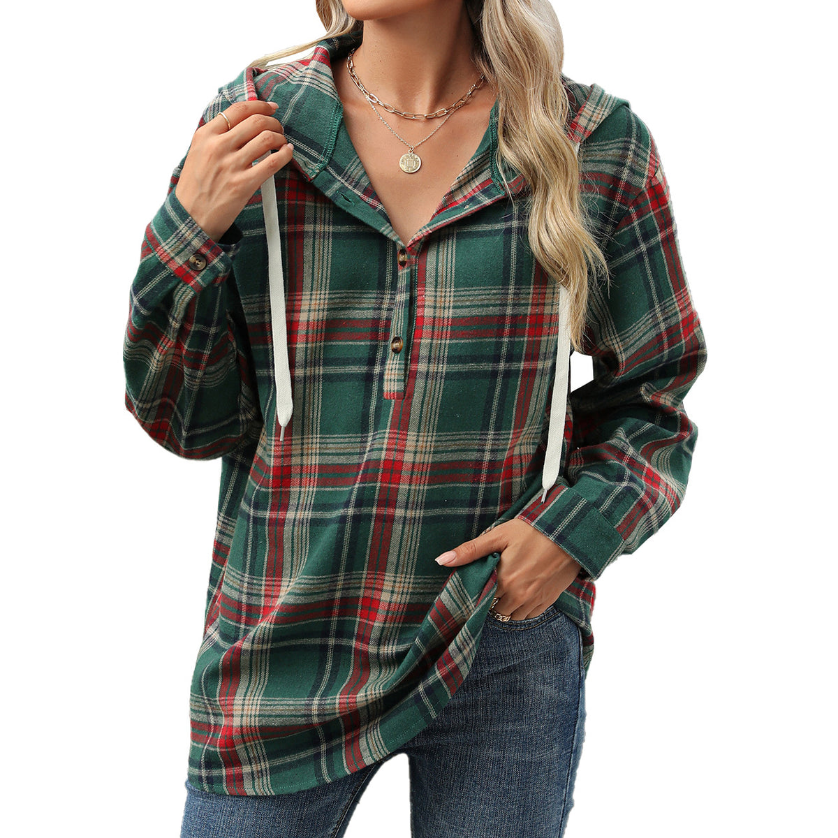 Hoodie Damen Lockerer Schnitt mit Knopfleiste - 9 - Jasminaboutique.com
