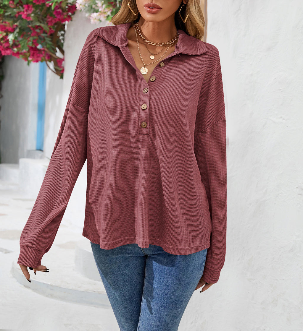 Sweatshirt Damen Lässig Locker mit Knopfverschluss - 1 - Jasminaboutique.com