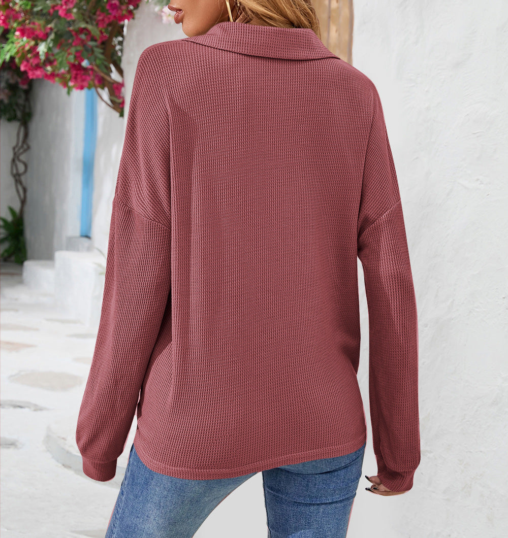 Sweatshirt Damen Lässig Locker mit Knopfverschluss - 5 - Jasminaboutique.com