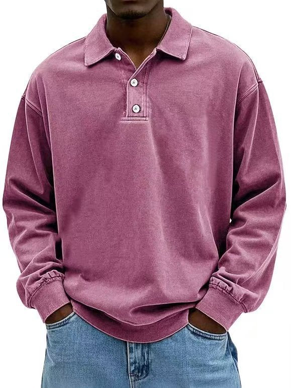Langarm-Polohemd Herren Relaxed Fit mit Knopfleiste - 2 - Jasminaboutique.com