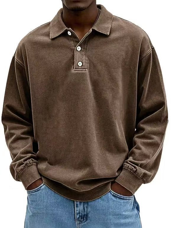 Langarm-Polohemd Herren Relaxed Fit mit Knopfleiste - 4 - Jasminaboutique.com