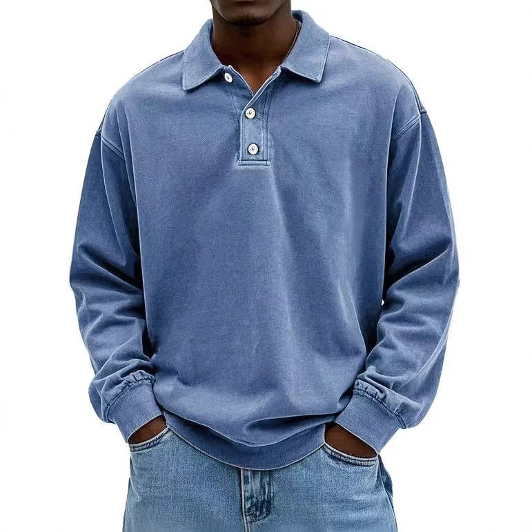 Langarm-Polohemd Herren Relaxed Fit mit Knopfleiste - 5 - Jasminaboutique.com