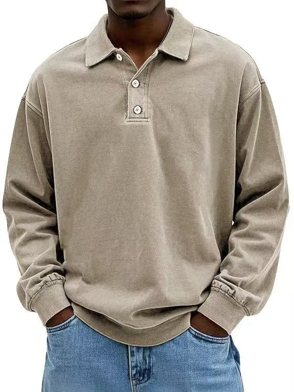 Langarm-Polohemd Herren Relaxed Fit mit Knopfleiste - 6 - Jasminaboutique.com