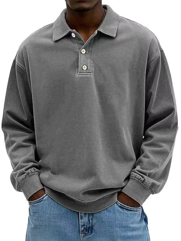 Langarm-Polohemd Herren Relaxed Fit mit Knopfleiste - 7 - Jasminaboutique.com