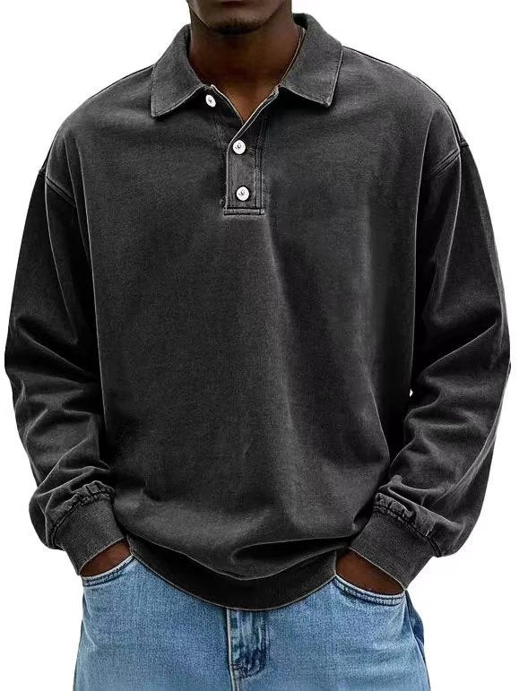 Langarm-Polohemd Herren Relaxed Fit mit Knopfleiste - 10 - Jasminaboutique.com
