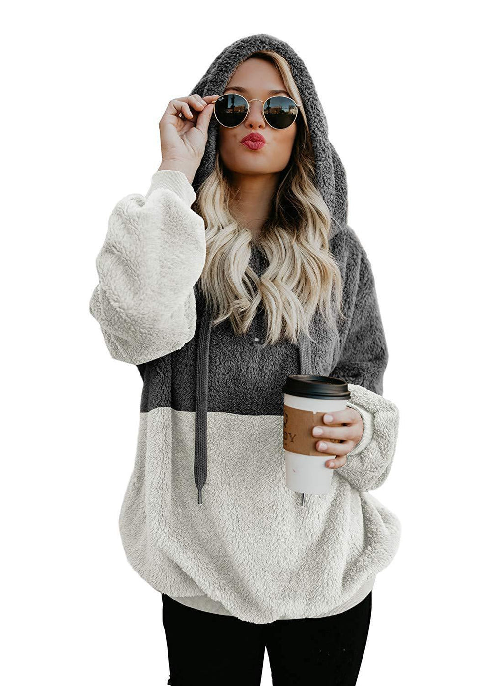 Hoodie Damen Lockerer Schnitt mit Reißverschlussdetails - 1 - Jasminaboutique.com