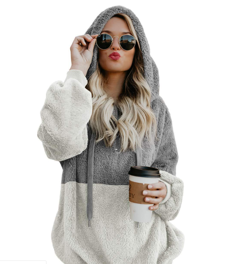 Hoodie Damen Lockerer Schnitt mit Reißverschlussdetails - 2 - Jasminaboutique.com
