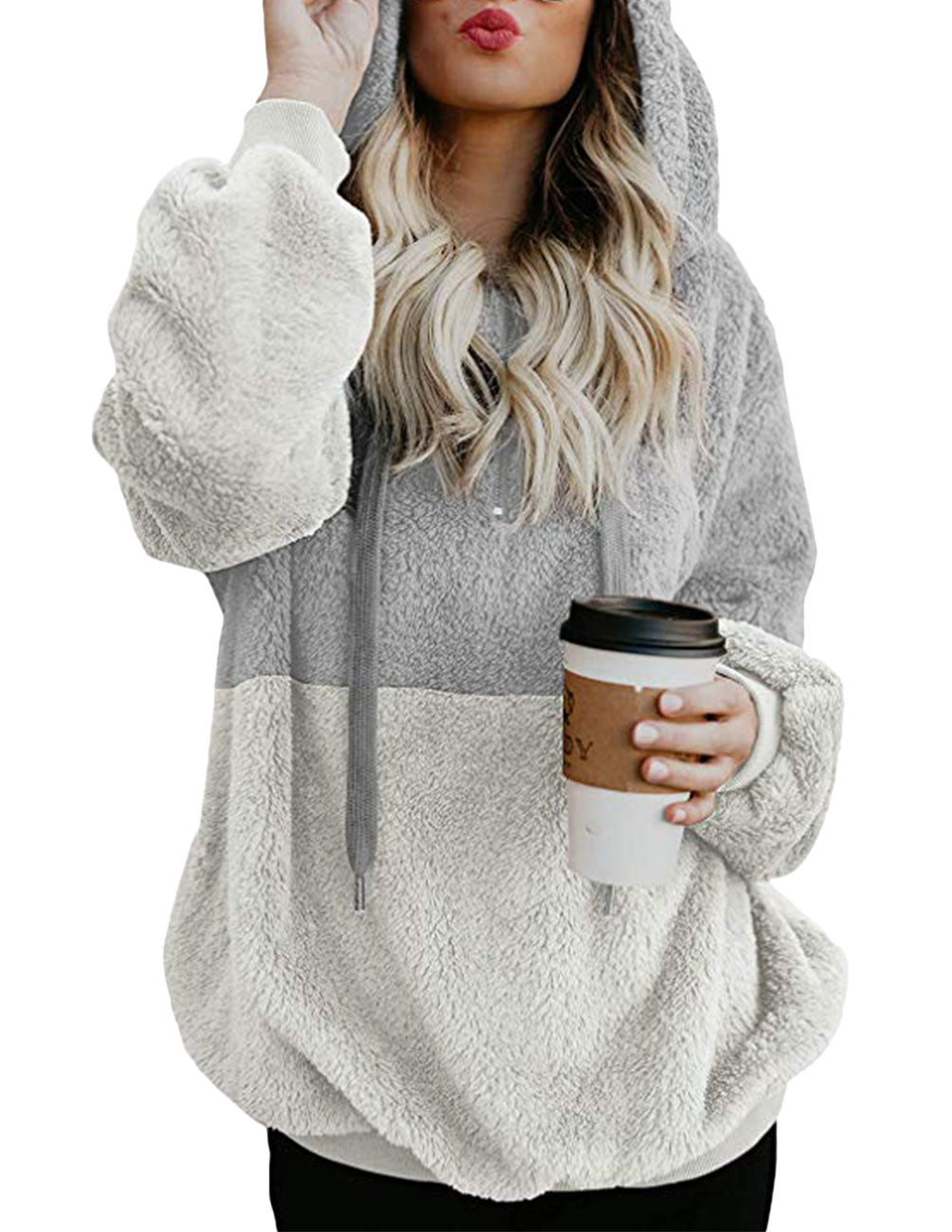 Hoodie Damen Lockerer Schnitt mit Reißverschlussdetails - 4 - Jasminaboutique.com