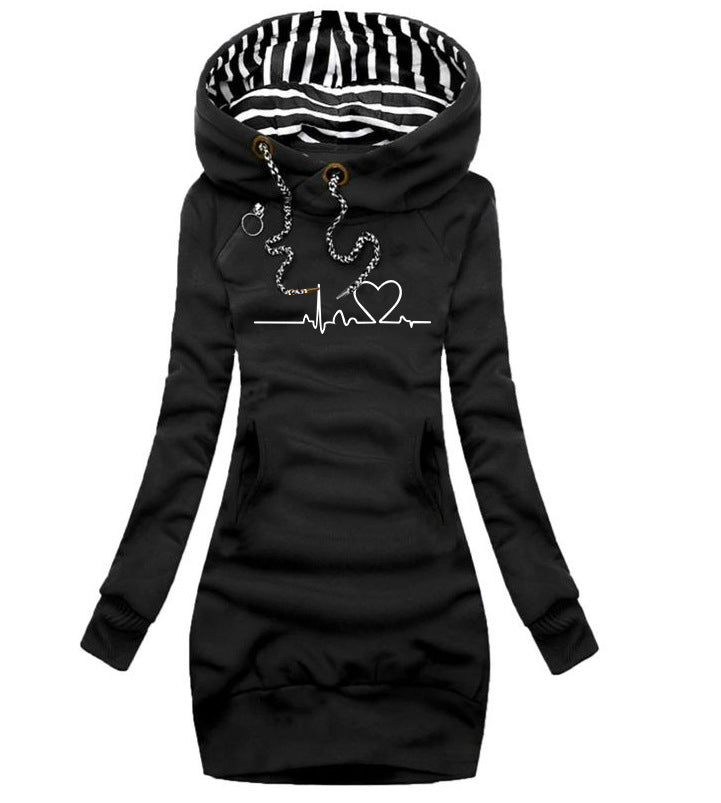 Hoodie-Kleid Damen Slim Fit mit Taschen - 3 - Jasminaboutique.com