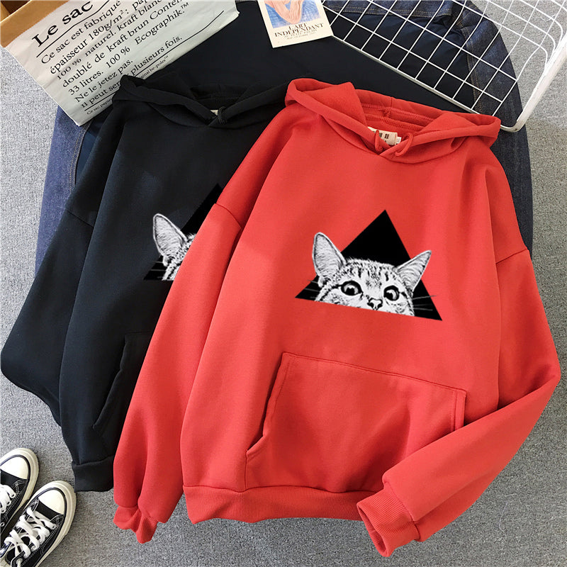 Hoodie Damen Relaxed Fit mit Katzenmotiv - 1 - Jasminaboutique.com