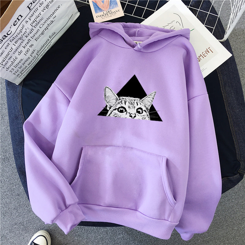 Hoodie Damen Relaxed Fit mit Katzenmotiv - 2 - Jasminaboutique.com