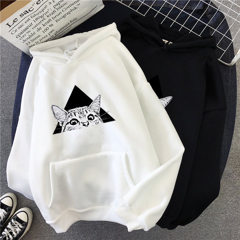Hoodie Damen Relaxed Fit mit Katzenmotiv - 3 - Jasminaboutique.com