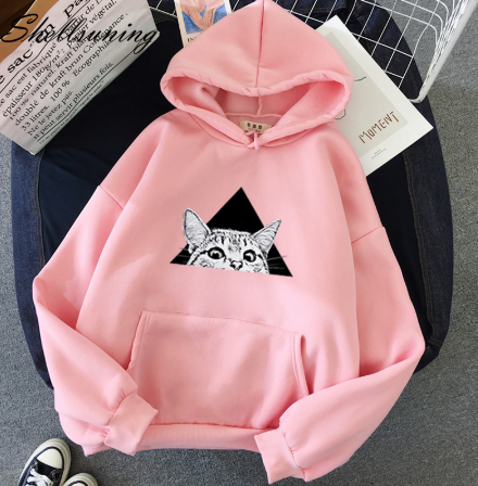 Hoodie Damen Relaxed Fit mit Katzenmotiv - 4 - Jasminaboutique.com