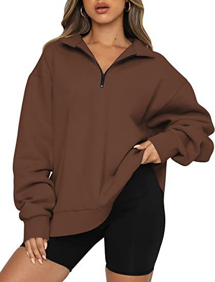 Sweatshirt Damen Lockerer Schnitt mit Halbreißverschluss-Kragen - 8 - Jasminaboutique.com