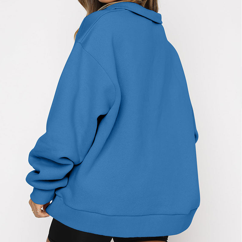 Sweatshirt Damen Lockerer Schnitt mit Halbreißverschluss-Kragen - 11 - Jasminaboutique.com