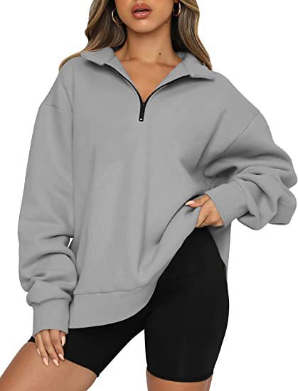 Sweatshirt Damen Lockerer Schnitt mit Halbreißverschluss-Kragen - 12 - Jasminaboutique.com