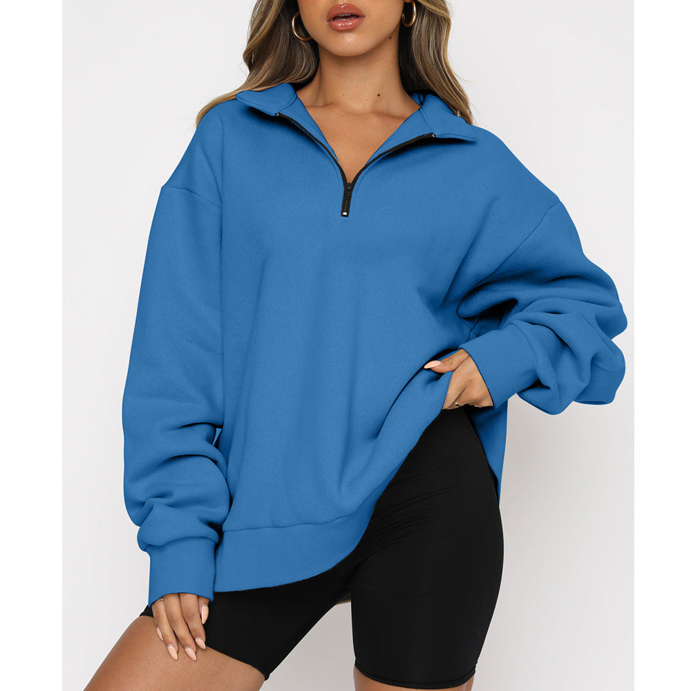 Sweatshirt Damen Lockerer Schnitt mit Halbreißverschluss-Kragen - 13 - Jasminaboutique.com