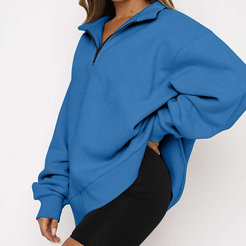Sweatshirt Damen Lockerer Schnitt mit Halbreißverschluss-Kragen - 14 - Jasminaboutique.com