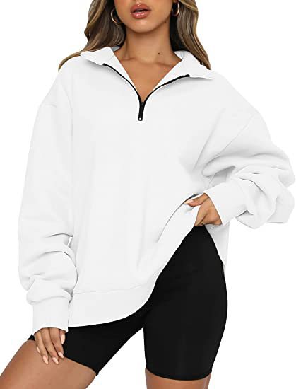 Sweatshirt Damen Lockerer Schnitt mit Halbreißverschluss-Kragen - 20 - Jasminaboutique.com