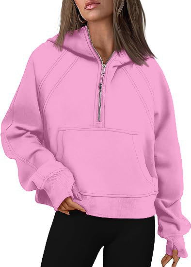 Hoodie Damen Lockerer Schnitt mit Reißverschluss und Tasche - 1 - Jasminaboutique.com