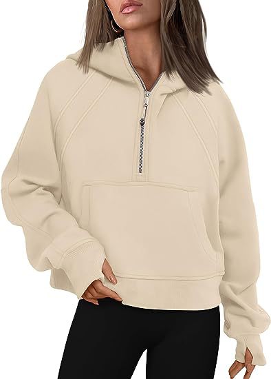 Hoodie Damen Lockerer Schnitt mit Reißverschluss und Tasche - 3 - Jasminaboutique.com