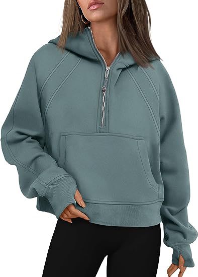 Hoodie Damen Lockerer Schnitt mit Reißverschluss und Tasche - 8 - Jasminaboutique.com