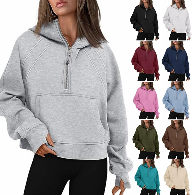 Hoodie Damen Lockerer Schnitt mit Reißverschluss und Tasche - 14 - Jasminaboutique.com