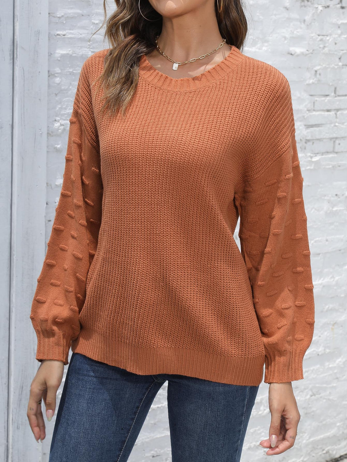 Pullover Sweater Damen Regular Fit mit strukturierten Ärmeln - 1 - Jasminaboutique.com