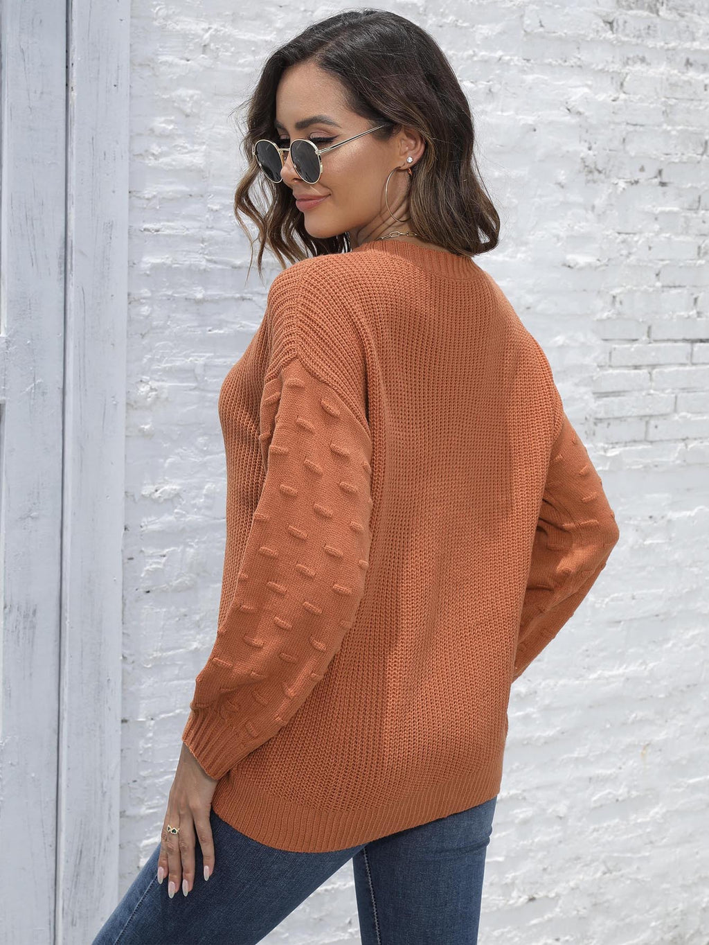 Pullover Sweater Damen Regular Fit mit strukturierten Ärmeln - 3 - Jasminaboutique.com