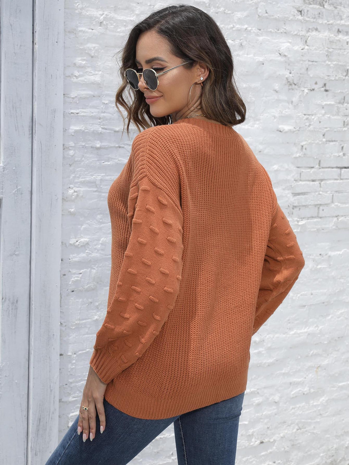 Pullover Sweater Damen Regular Fit mit strukturierten Ärmeln - 3 - Jasminaboutique.com