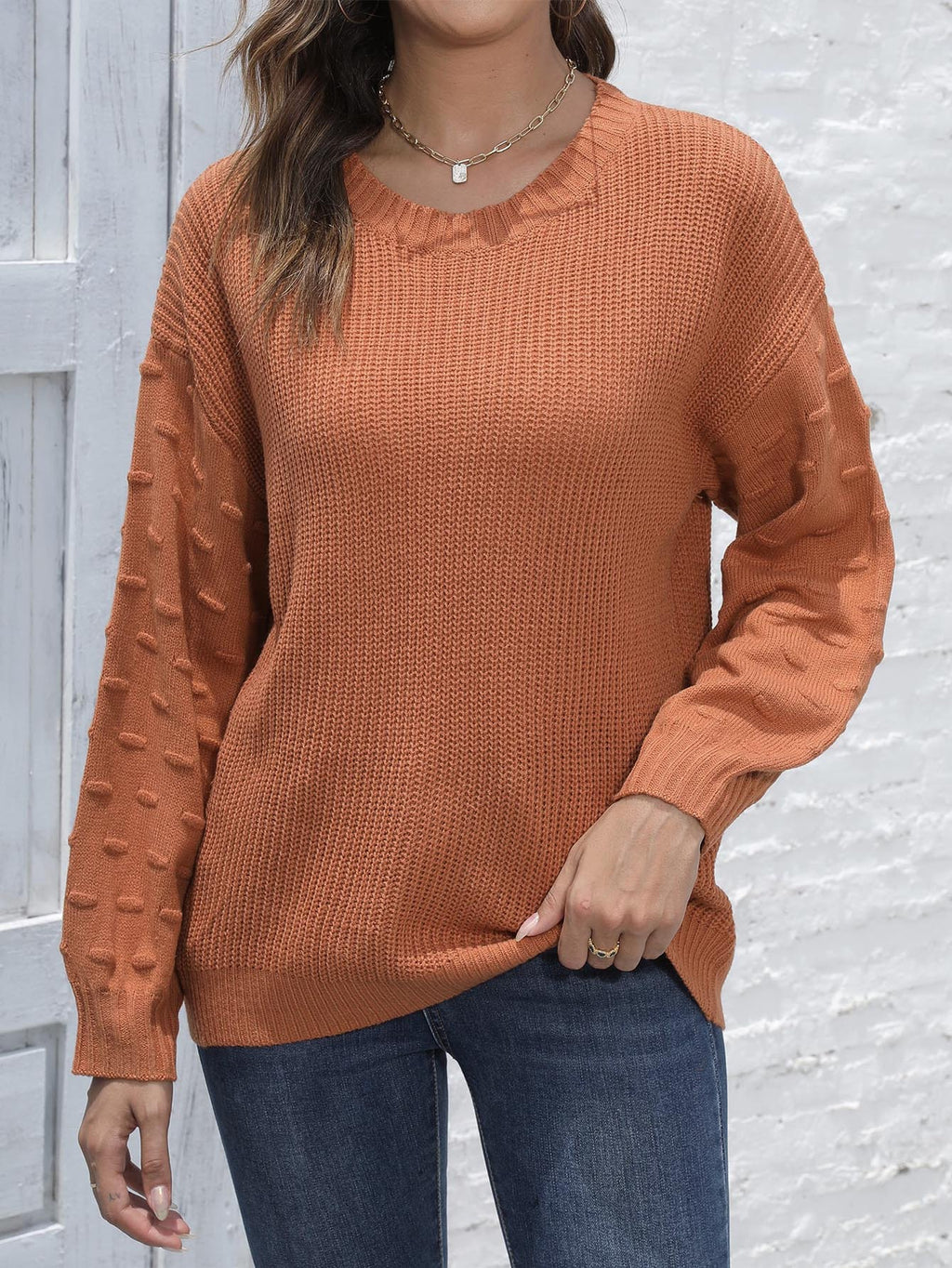 Pullover Sweater Damen Regular Fit mit strukturierten Ärmeln - 4 - Jasminaboutique.com